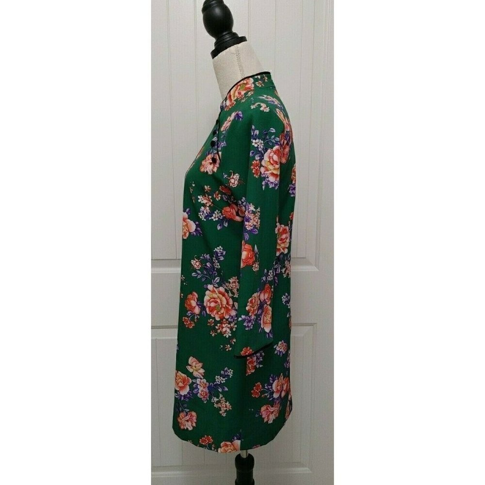 ZARA WOMAN Cheongsam Mini Dress Mandarin Collar Green Floral Size Small - Picture 4 of 8